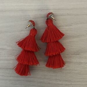 Fringe Red Chandelier Tiered Earrings